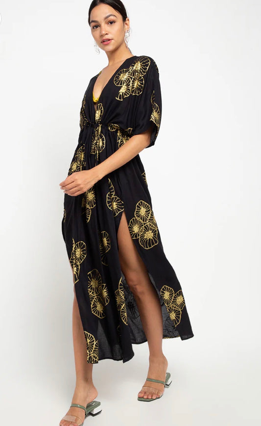 Kaftan gold lotus dress